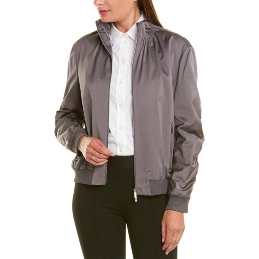 Lafayette 148 New York "Kiki" Satan Bomber Jacket | Rock Grey | XS